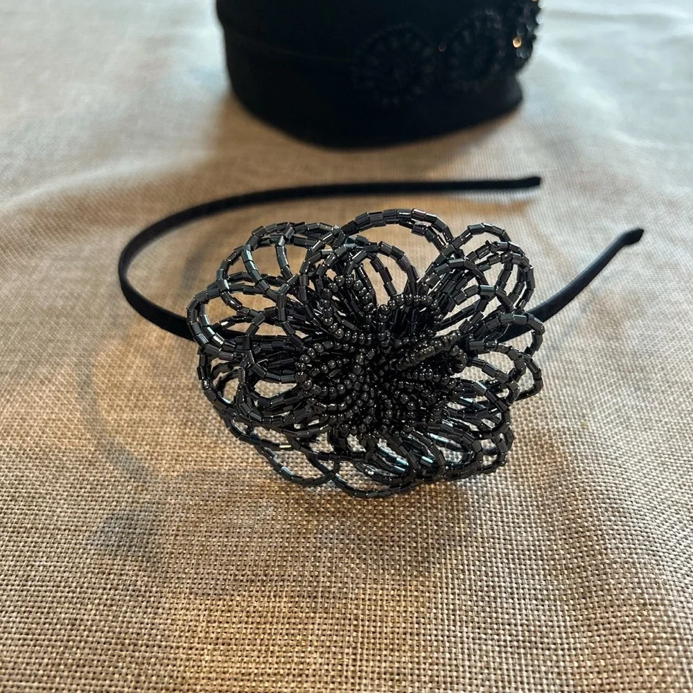 Elegant Black Beaded Headband
